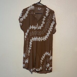 Chic‎ Brown and White Button Down Shirt